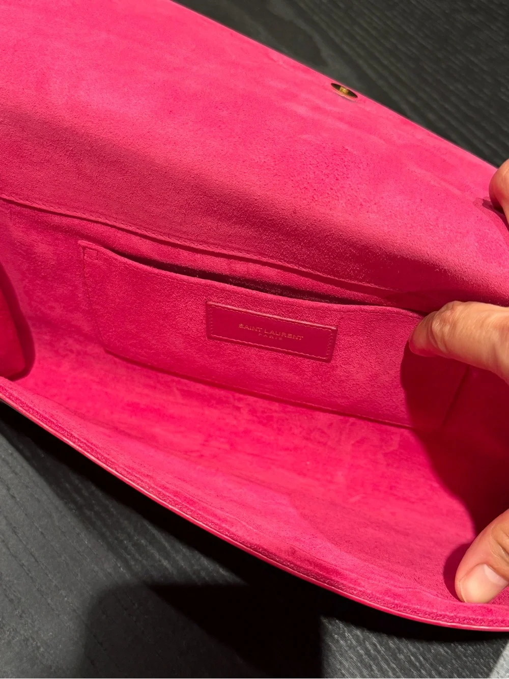 Saint Laurent Hot Pink Leather Y-Clasp Clutch with Gold Hardware